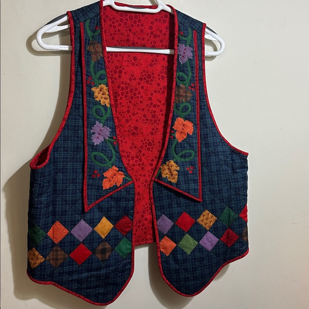 Vintage Reversible unique vest - Bee Embroidery or Fall accents